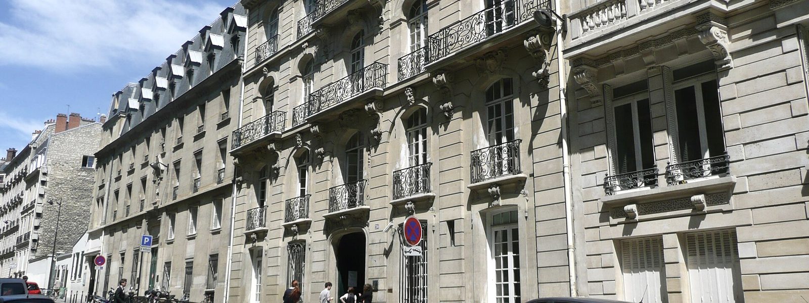 Students outside the entrance of Lycée Fénelon Sainte-Marie on rue du Général-Foy in Paris